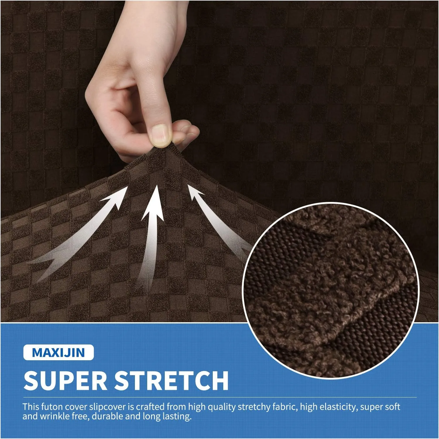 MAXIJIN Jacquard Futon Cover Stretch Armless Futon Sofa Cover Soft Futon Slipcover with Elastic Bottom Thick Sofa Bed Furniture Protector Covers, Machine Washable (Dark Coffee)