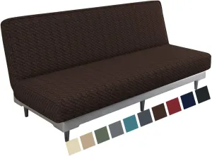 MAXIJIN Jacquard Futon Cover Stretch Armless Futon Sofa Cover Soft Futon Slipcover with Elastic Bottom Thick Sofa Bed Furniture Protector Covers, Machine Washable (Dark Coffee)