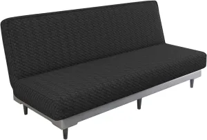 MAXIJIN Jacquard Futon Cover Stretch Armless Sofa Cover Soft Slipcover with Elastic Bottom Thick Furniture Protector Covers for Washable Futon (Black)
