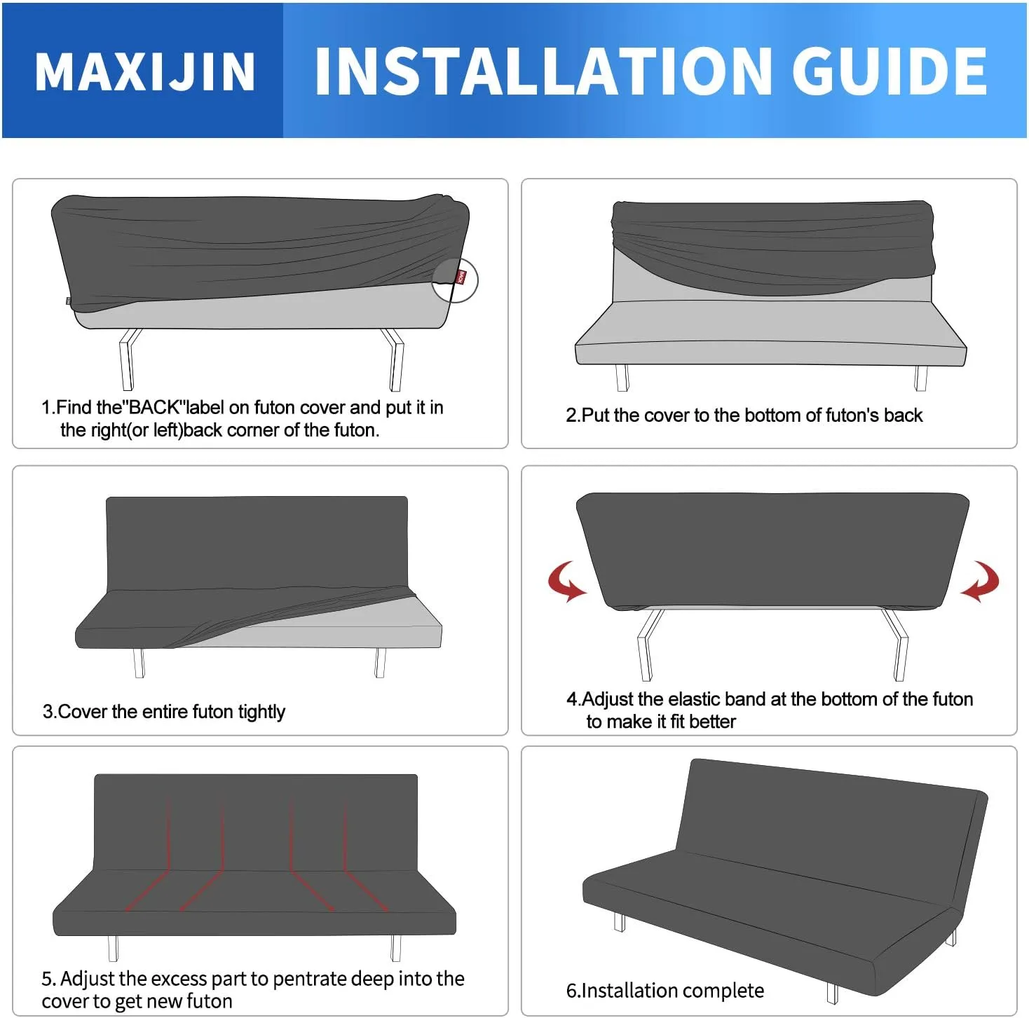 MAXIJIN Jacquard Futon Cover Stretch Armless Sofa Cover Soft Slipcover with Elastic Bottom Thick Furniture Protector Covers for Washable Futon (Black)