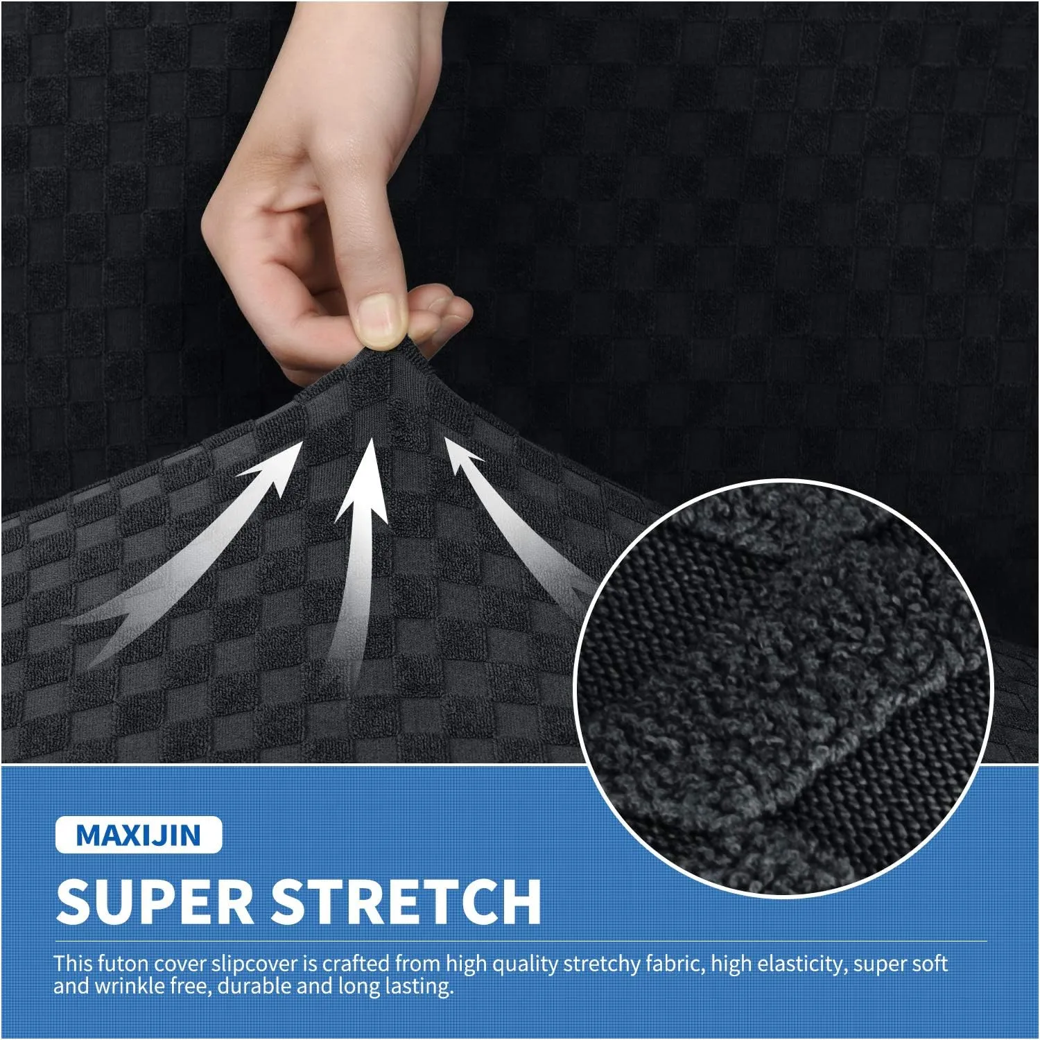 MAXIJIN Jacquard Futon Cover Stretch Armless Sofa Cover Soft Slipcover with Elastic Bottom Thick Furniture Protector Covers for Washable Futon (Black)