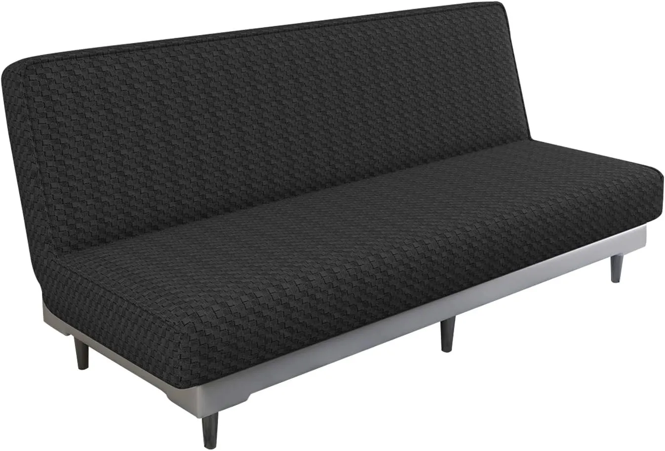 MAXIJIN Jacquard Futon Cover Stretch Armless Sofa Cover Soft Slipcover with Elastic Bottom Thick Furniture Protector Covers for Washable Futon (Black)