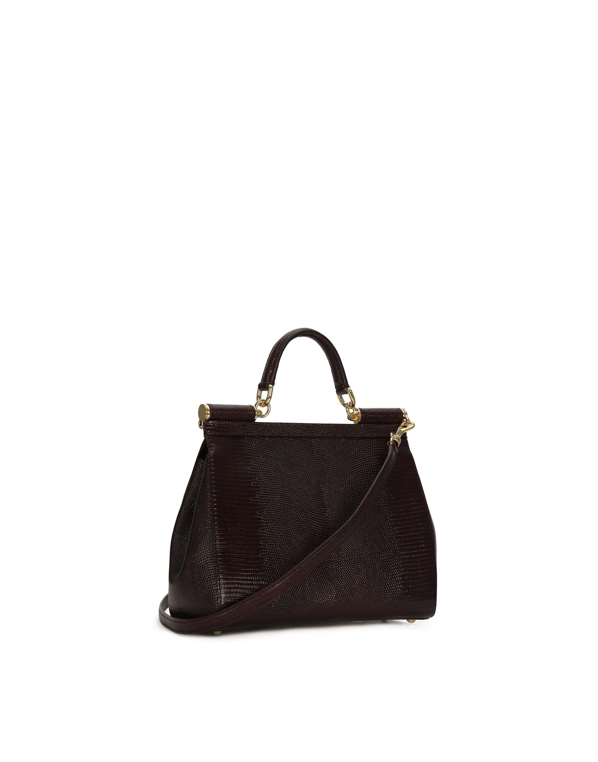 Medium iguana print calfskin Sicily bag with crystal DG logo patch