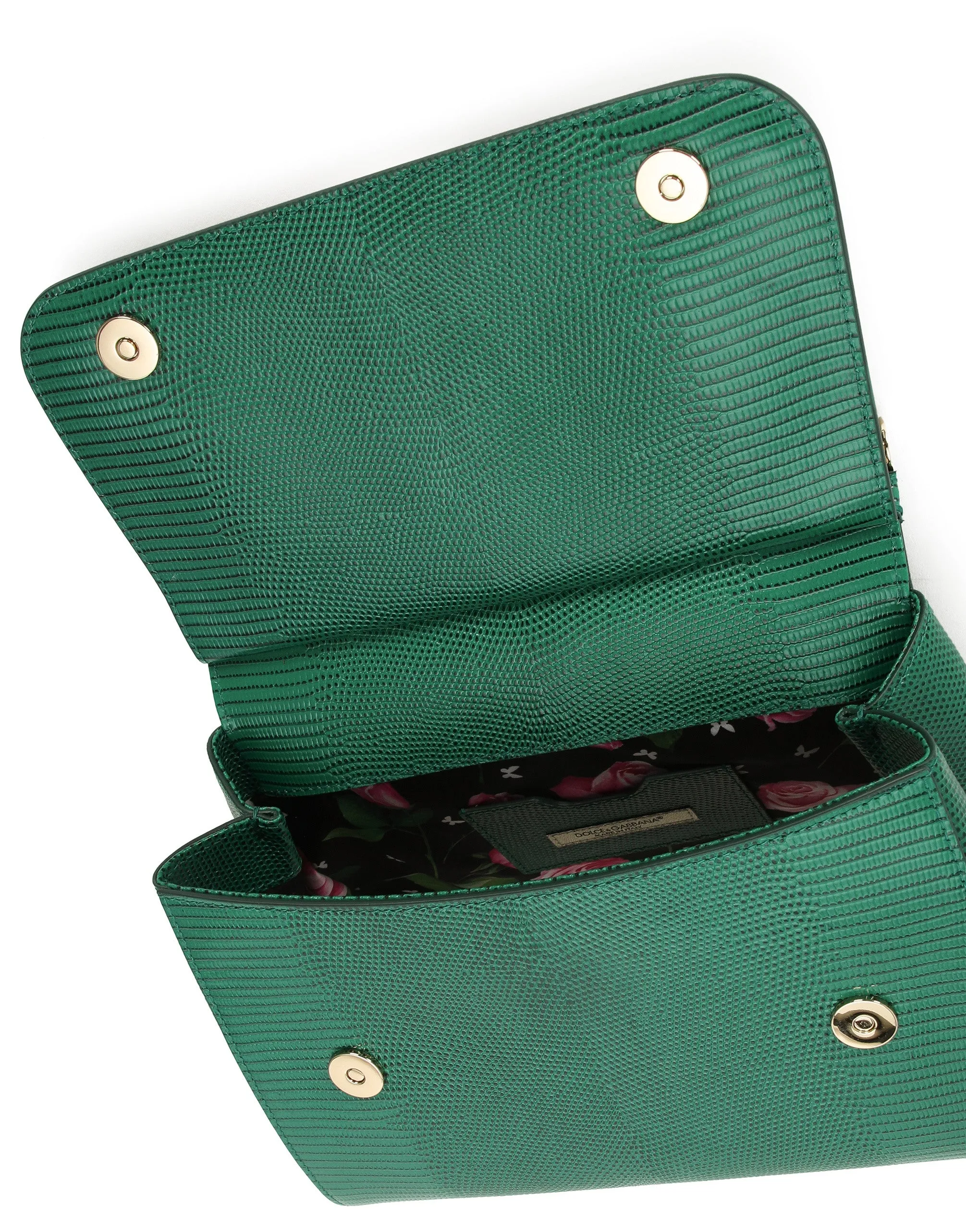 Medium iguana print calfskin Sicily bag with crystal DG logo patch