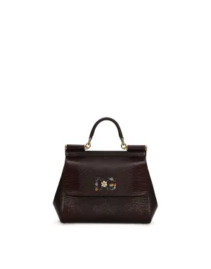 Medium iguana print calfskin Sicily bag with crystal DG logo patch