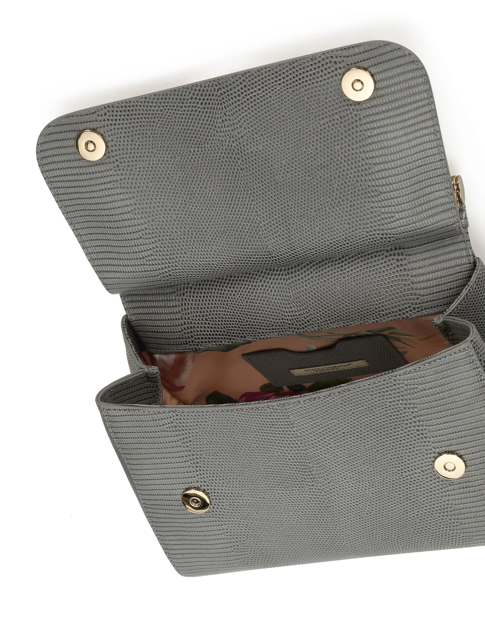 Medium iguana print calfskin Sicily bag with crystal DG logo patch