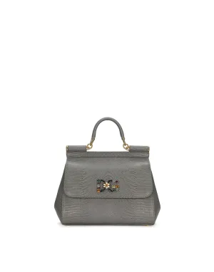 Medium iguana print calfskin Sicily bag with crystal DG logo patch