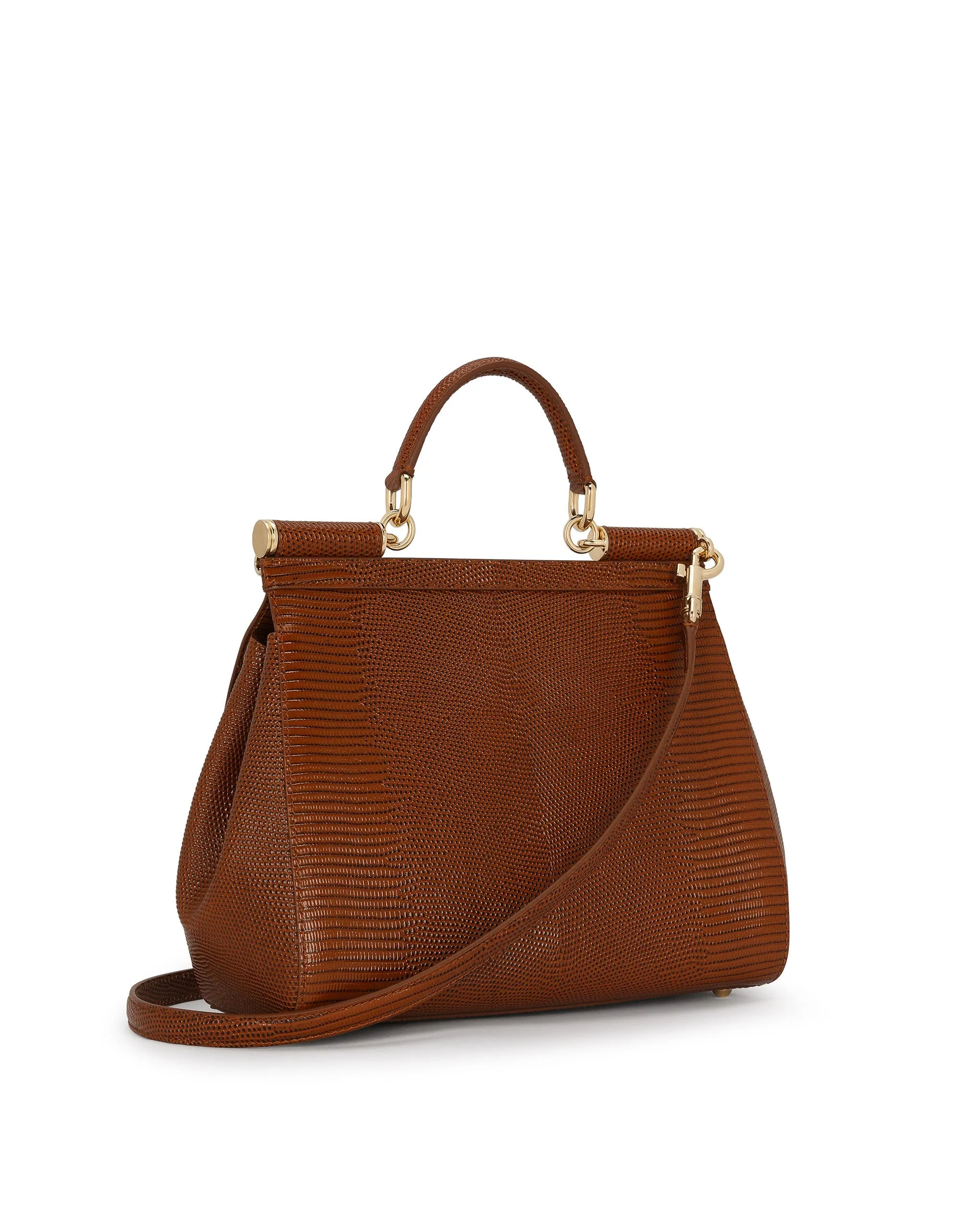Medium iguana print calfskin Sicily bag with crystal DG logo patch