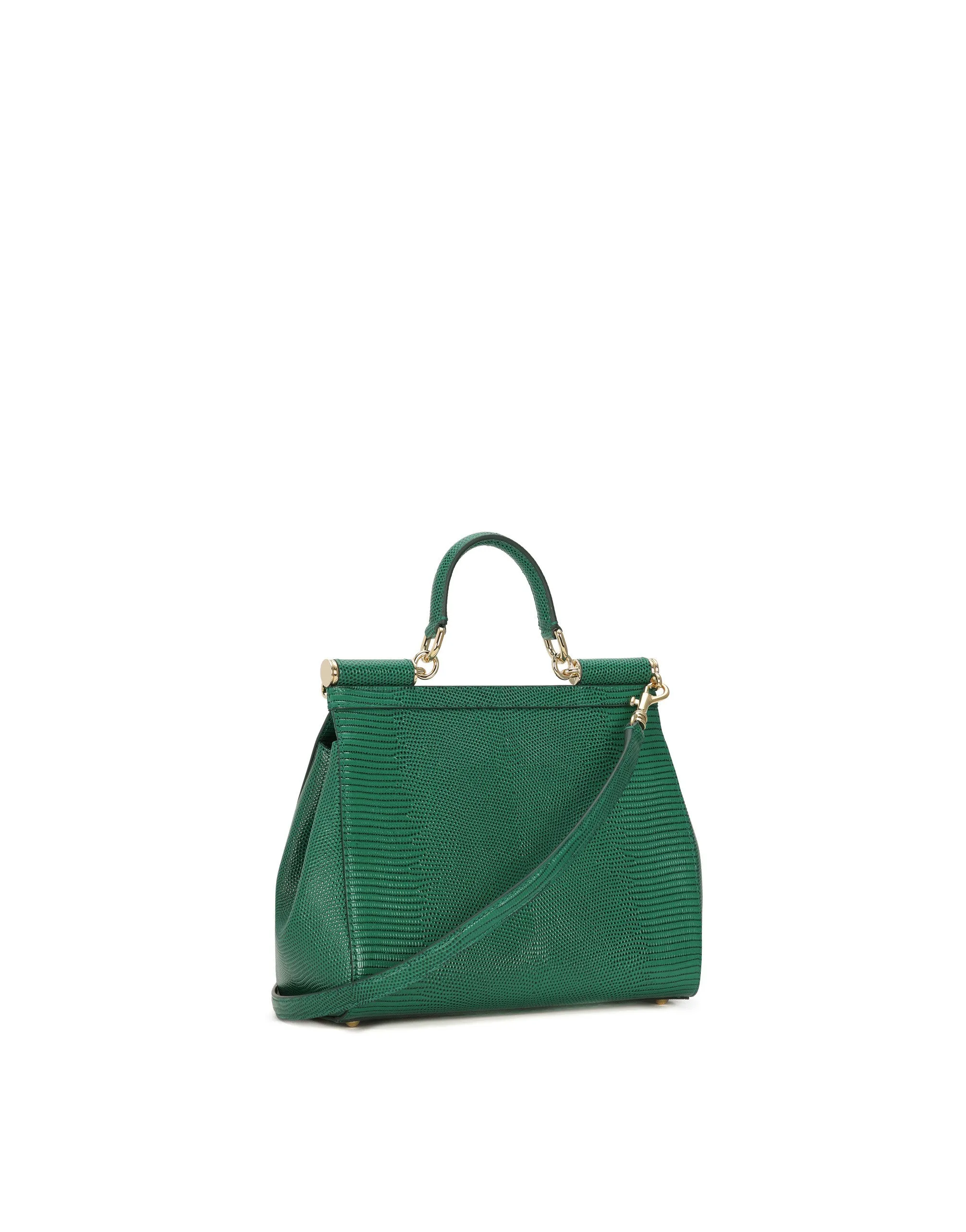 Medium iguana print calfskin Sicily bag with crystal DG logo patch