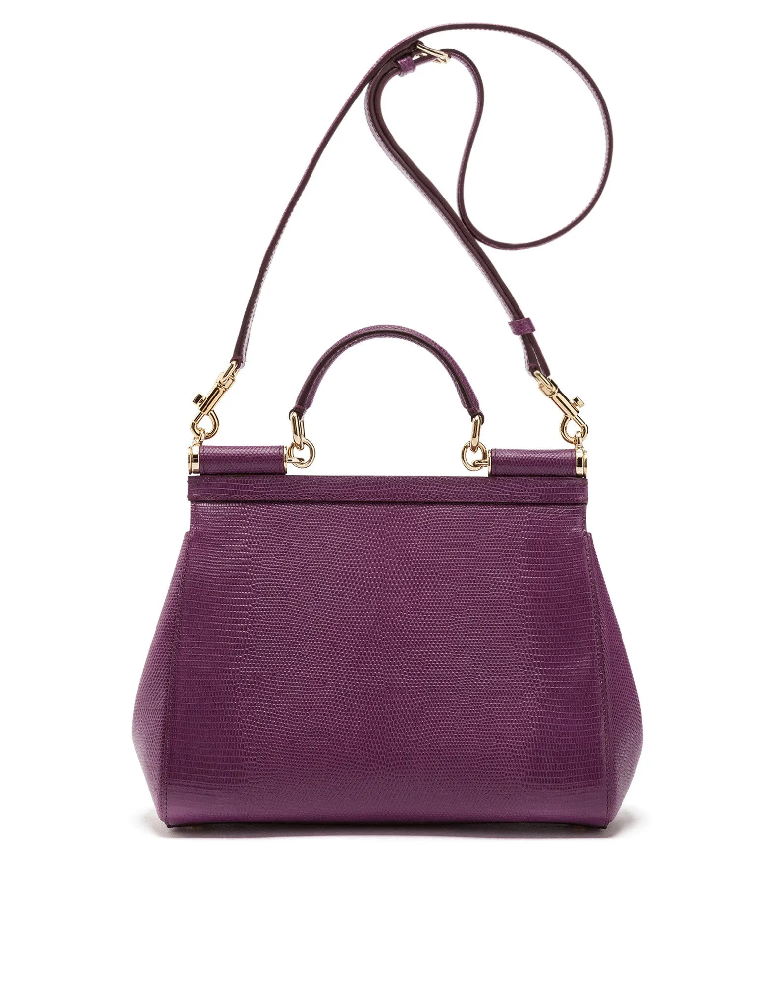 Medium iguana print calfskin Sicily bag with crystal DG logo patch