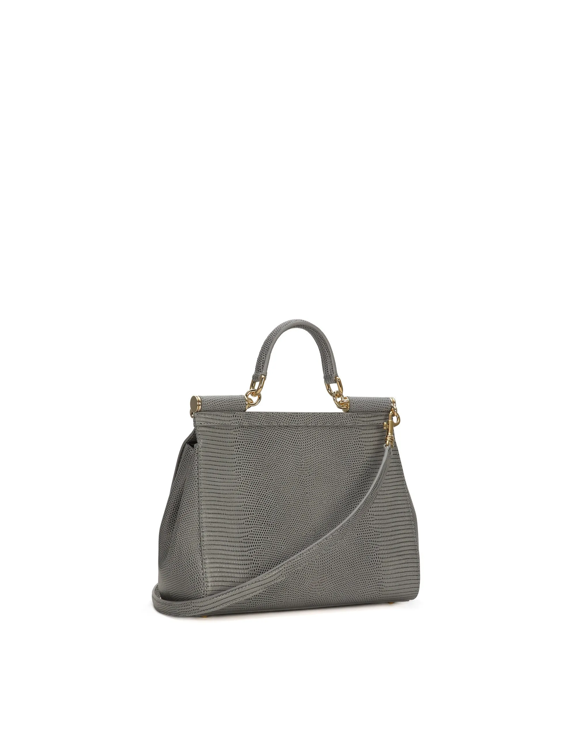 Medium iguana print calfskin Sicily bag with crystal DG logo patch