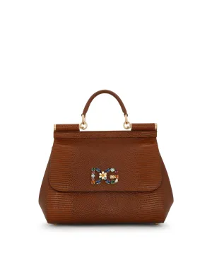 Medium iguana print calfskin Sicily bag with crystal DG logo patch