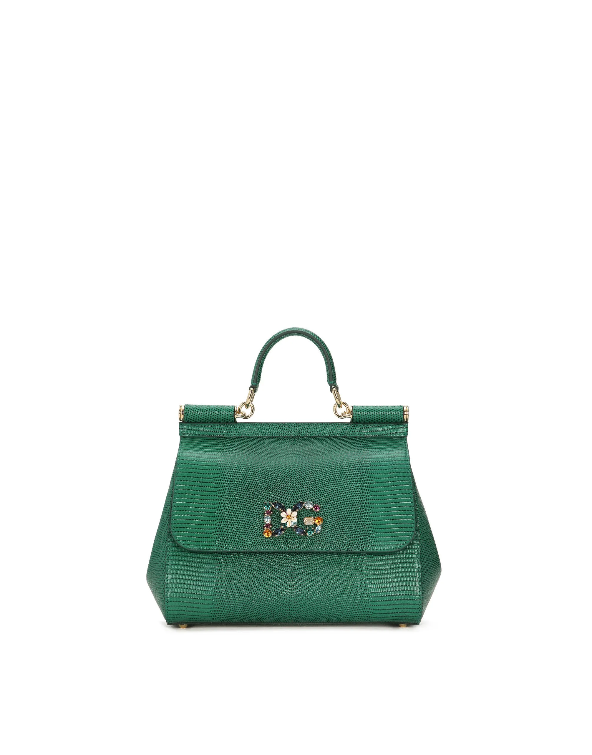 Medium iguana print calfskin Sicily bag with crystal DG logo patch
