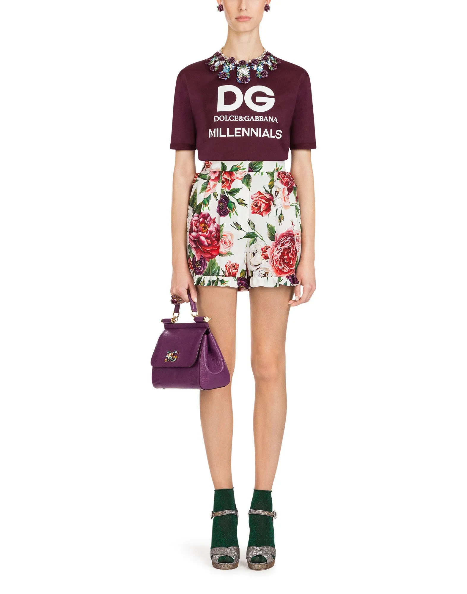 Medium iguana print calfskin Sicily bag with crystal DG logo patch