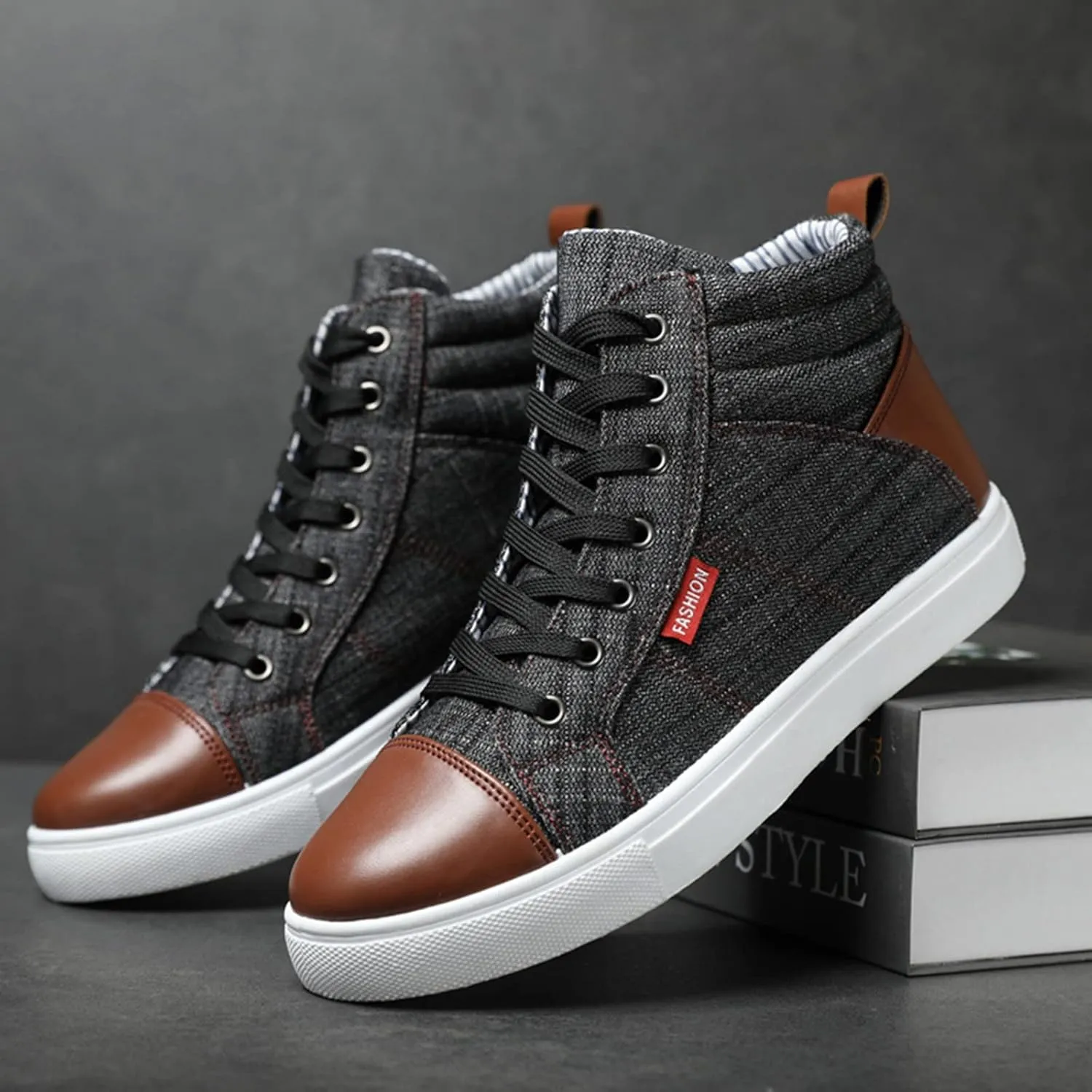 Men Shoes Fashion Casual Canvas Shoes Denim Cloth Top High Top Sports Canvas Shoes Leather Mens Boot
