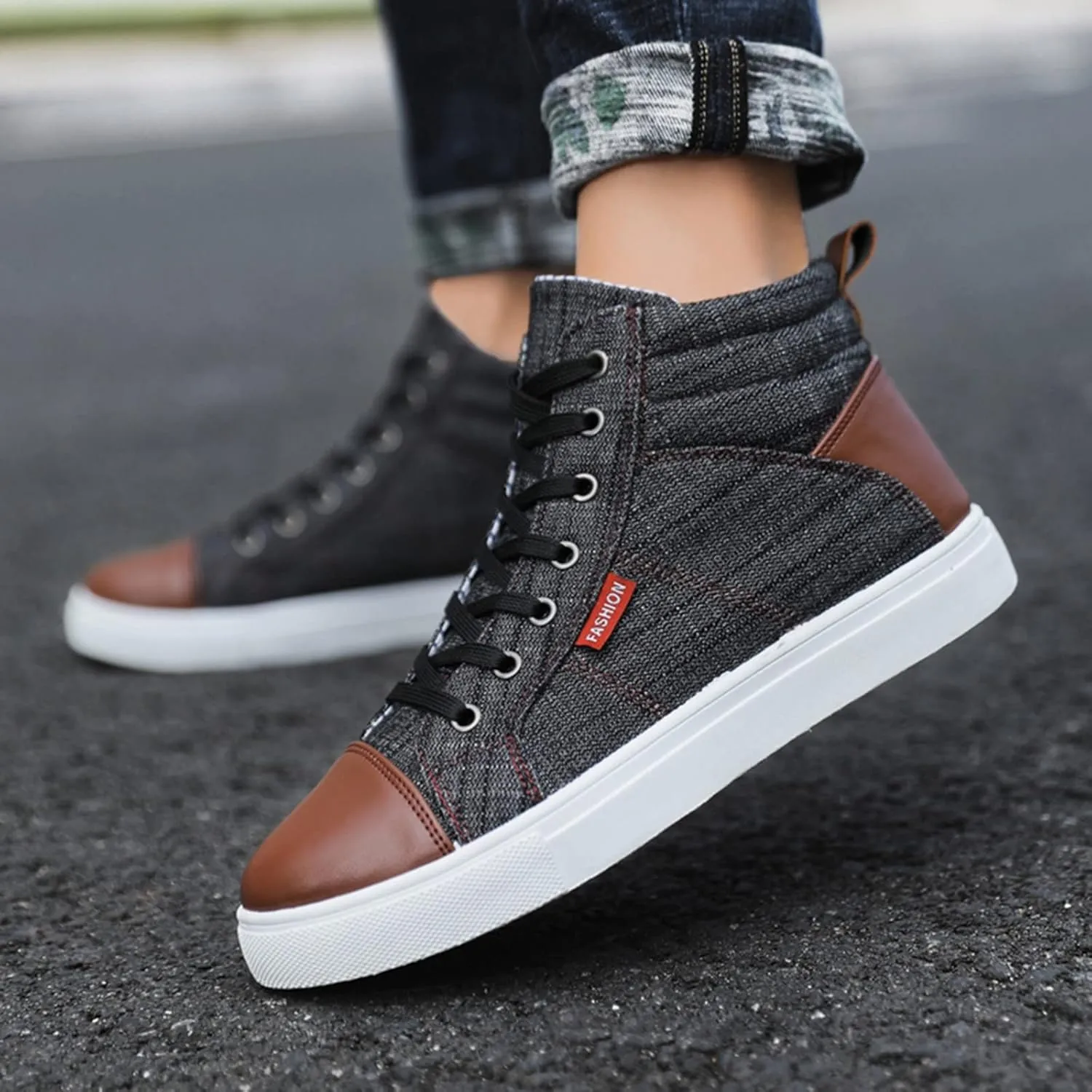 Men Shoes Fashion Casual Canvas Shoes Denim Cloth Top High Top Sports Canvas Shoes Leather Mens Boot