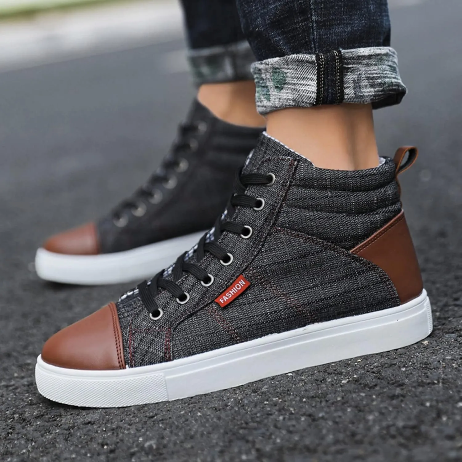 Men Shoes Fashion Casual Canvas Shoes Denim Cloth Top High Top Sports Canvas Shoes Leather Mens Boot