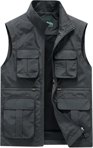 Men Utility Cargo Vest Outdoor Lightweight Multi-Pocketed Fishing Safari Travel Work Photo Vest Outerwear Man Vests