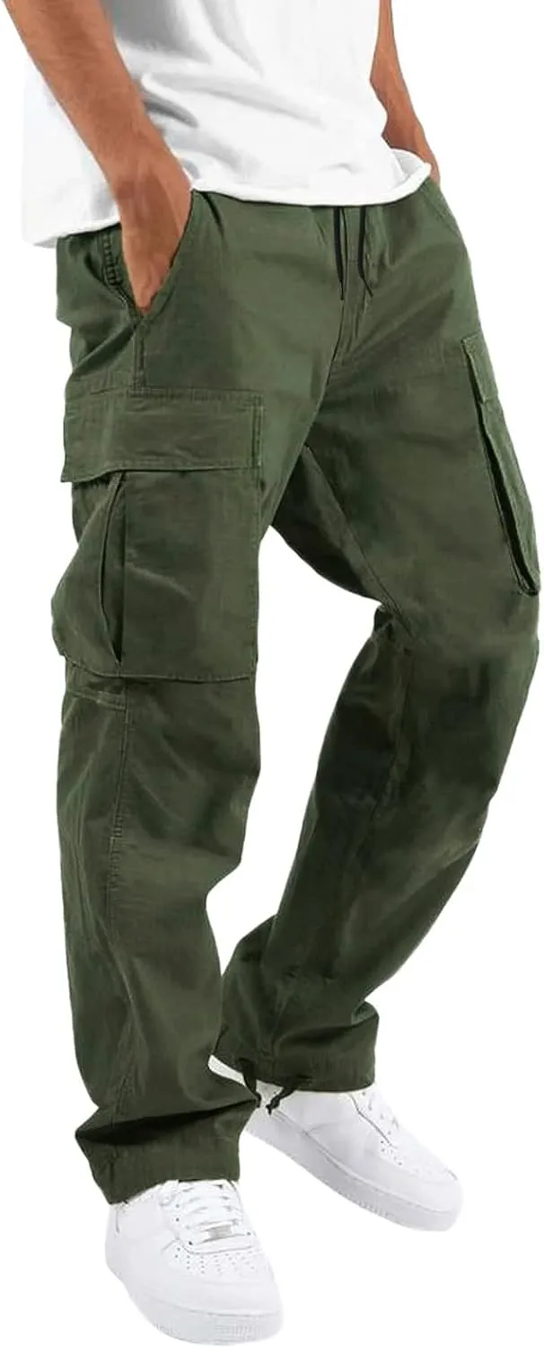 Men's Casual Cargo Pants Workout Joggers Trousers Loose Sports Trousers Casual Gym Workout Tactical Track Sweatpants