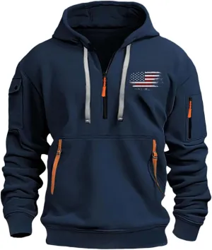 Mens Fall Jackets,Half Zip Hoodie Men Pullover Tactical Sweatshirt Vintage Long Sleeve Casual Hoodie with Pockets