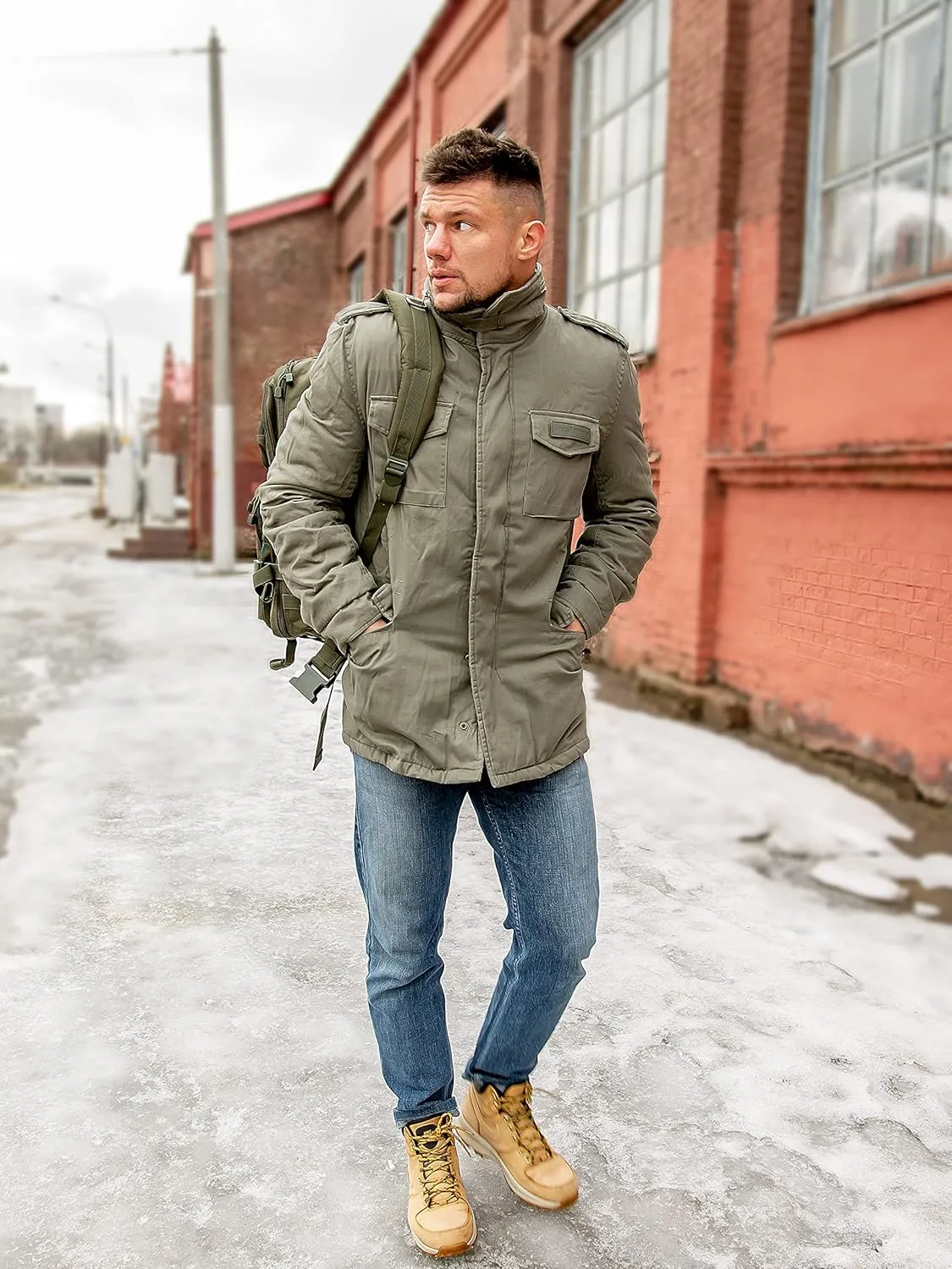 Men's Paratrooper Winter Jacket Olive Washed
