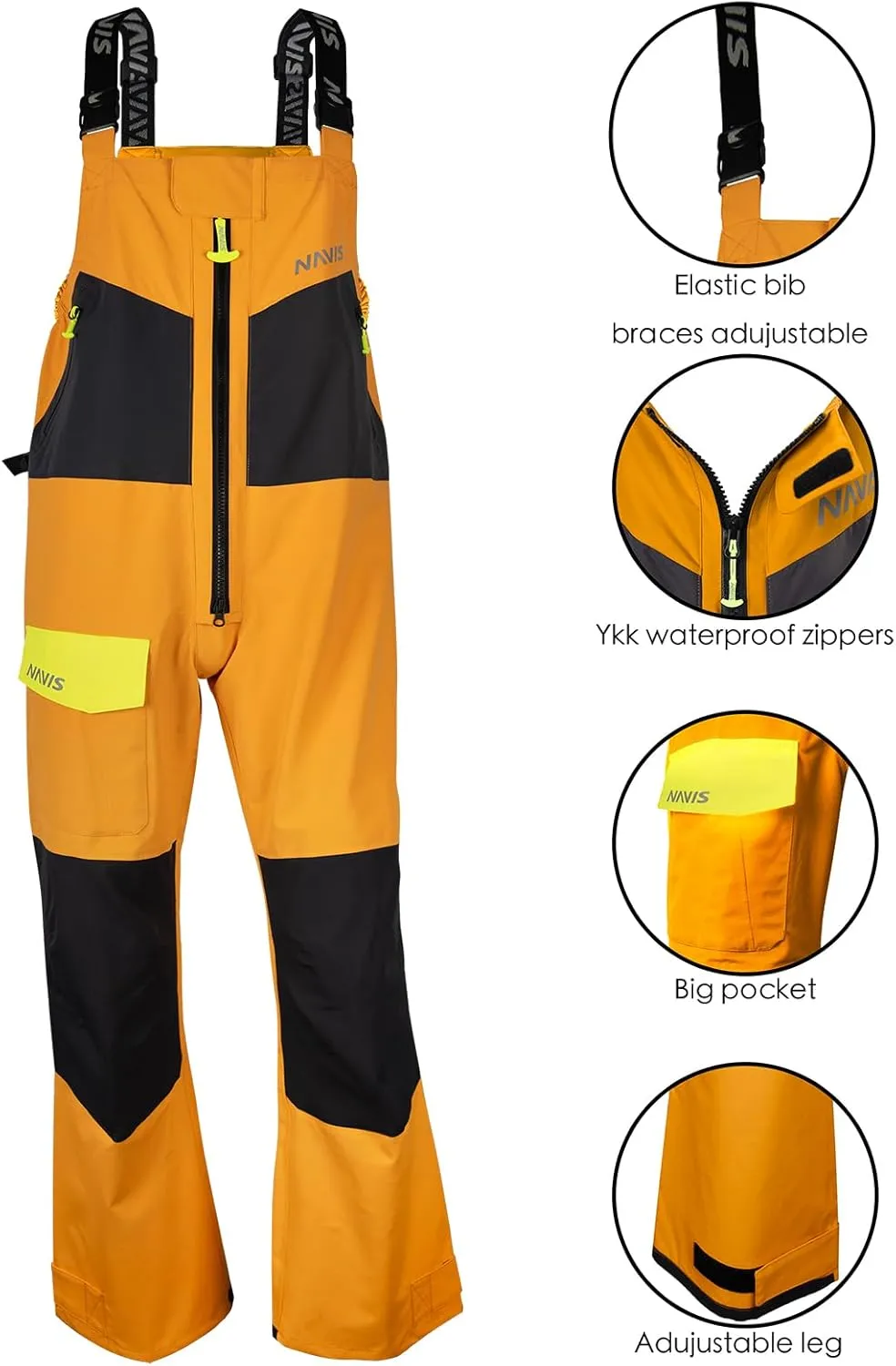 Men's Sailing Bib Pants- 3Layer-GORE PRO-TEX Waterproof Breathable Rain Gear for Coastal/Offshore