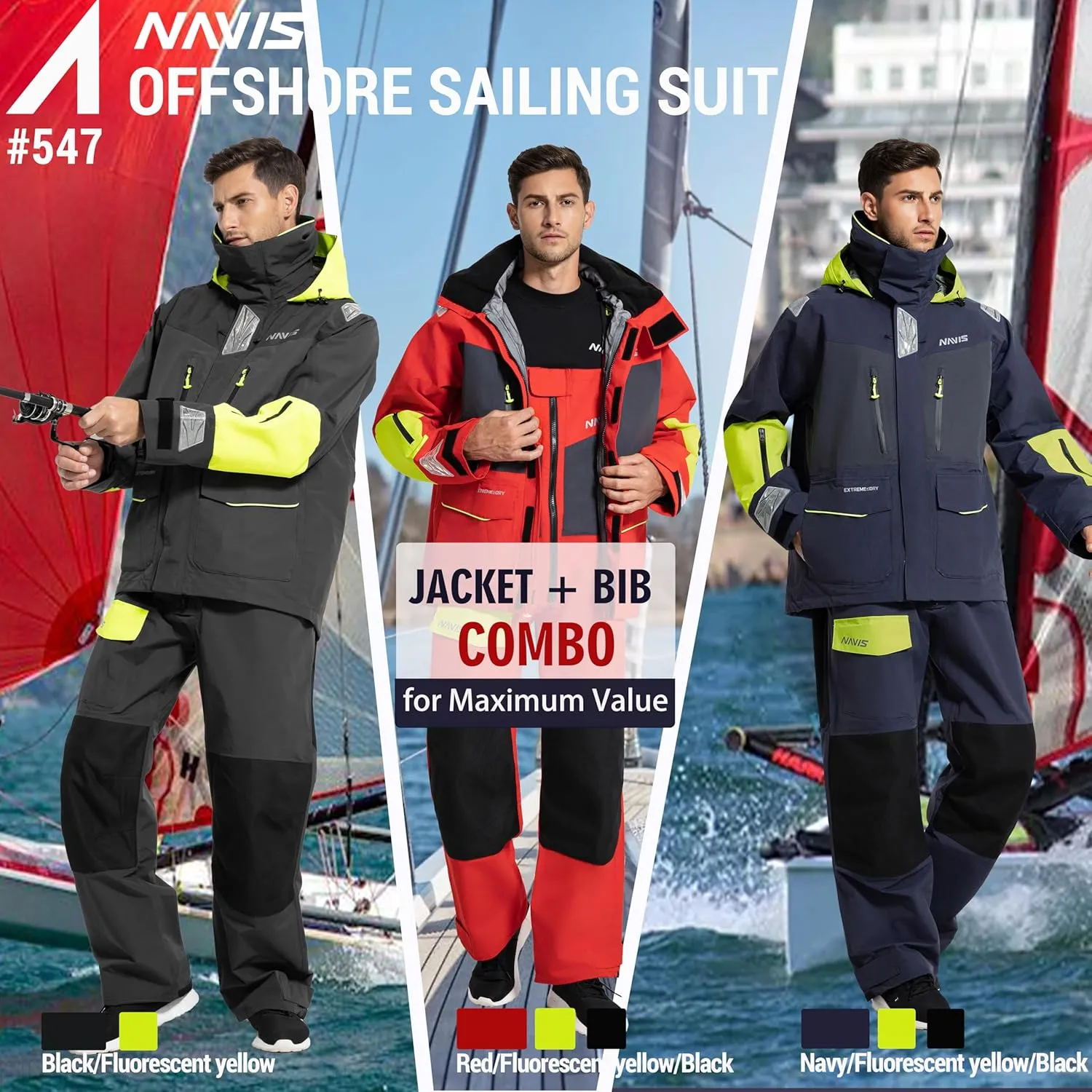 Men's Sailing Jacket - Ocean PRO 3-Layer Shell, Waterproof, Breathable, Durable Coat