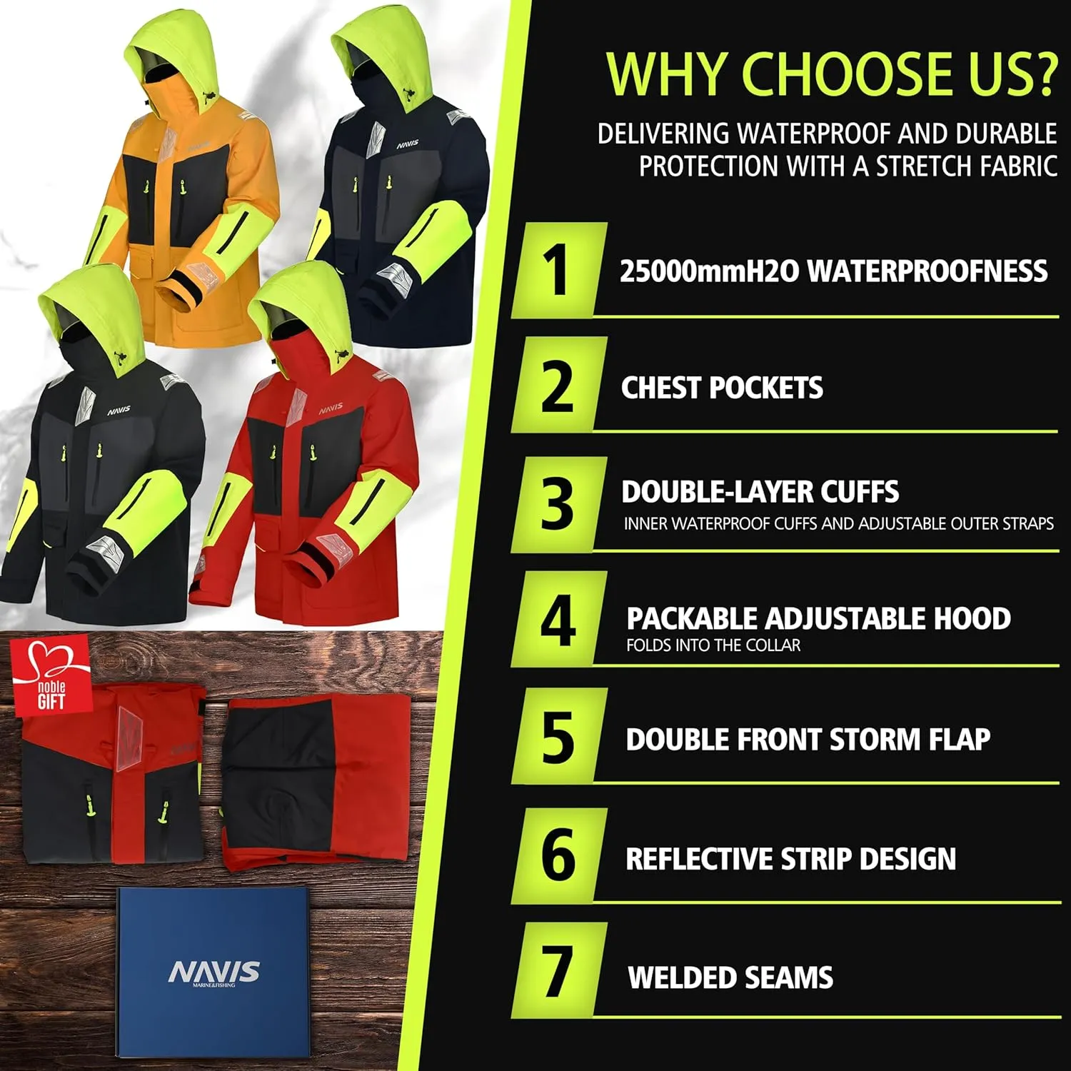 Men's Sailing Jacket - Ocean PRO 3-Layer Shell, Waterproof, Breathable, Durable Coat