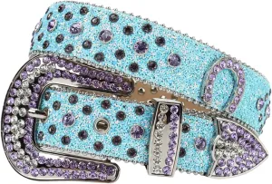 Men'S Women'S Shiny Black Belt Gn Square Diamond Belt Rivet Belt R13 46inch (Waist 36-38)