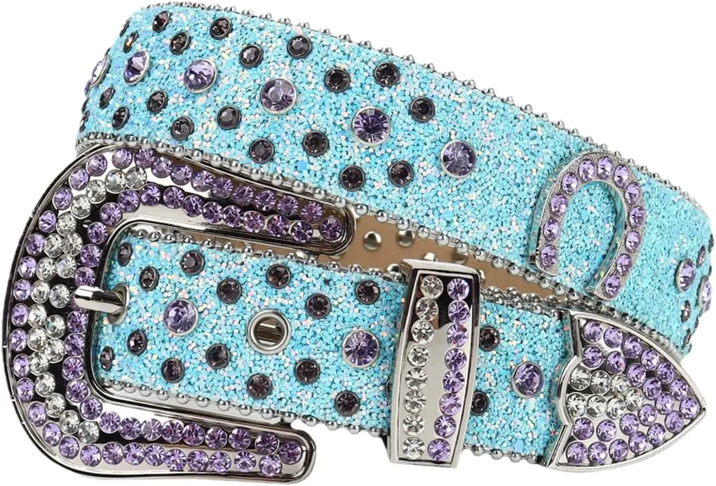 Men'S Women'S Shiny Black Belt Gn Square Diamond Belt Rivet Belt R13 46inch (Waist 36-38)