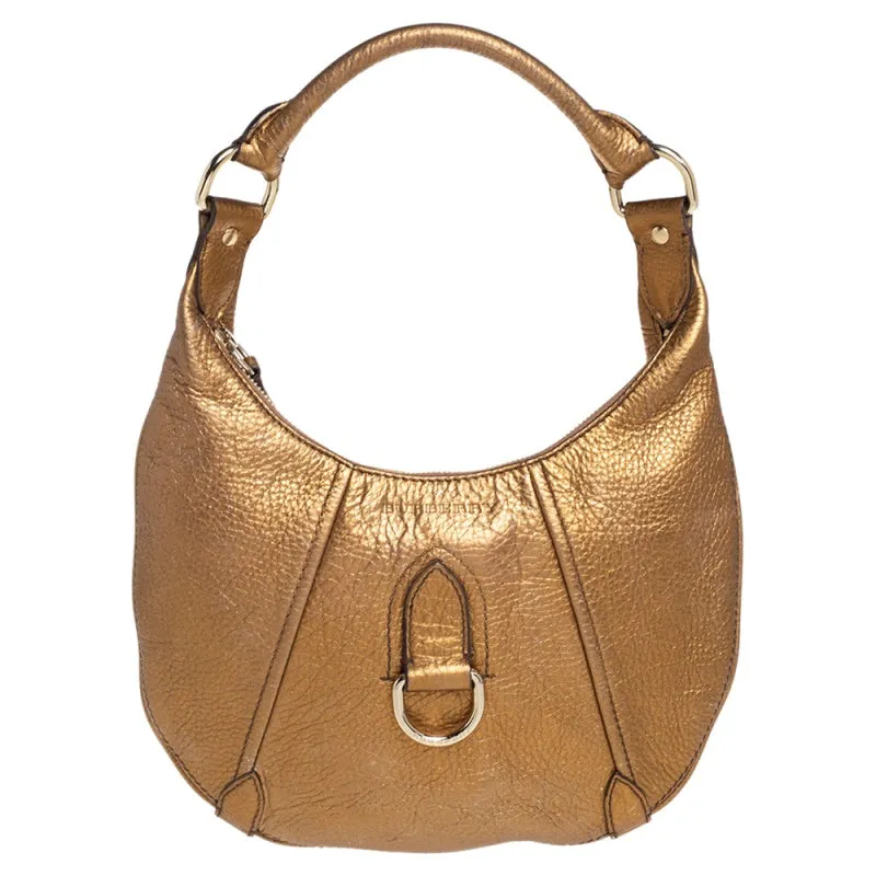 Metallic Gold Grained Leather Hobo