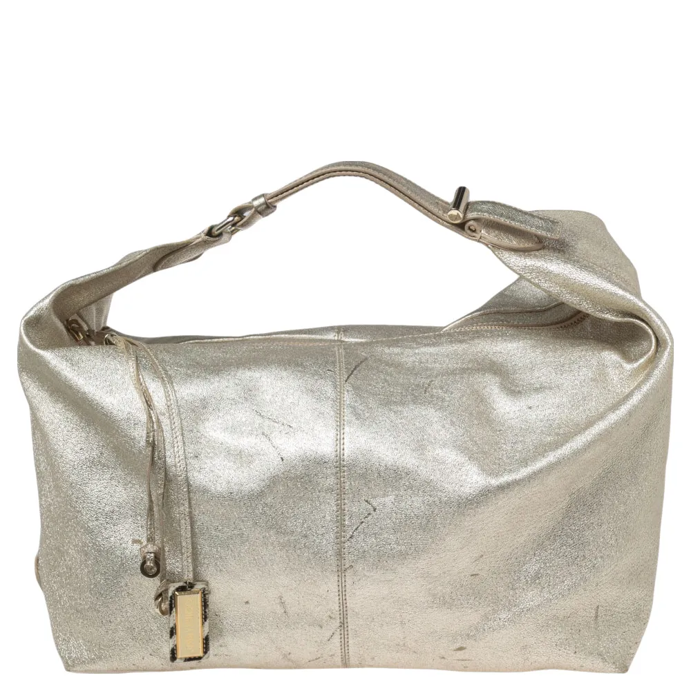Metallic Gold Leather Zip Hobo
