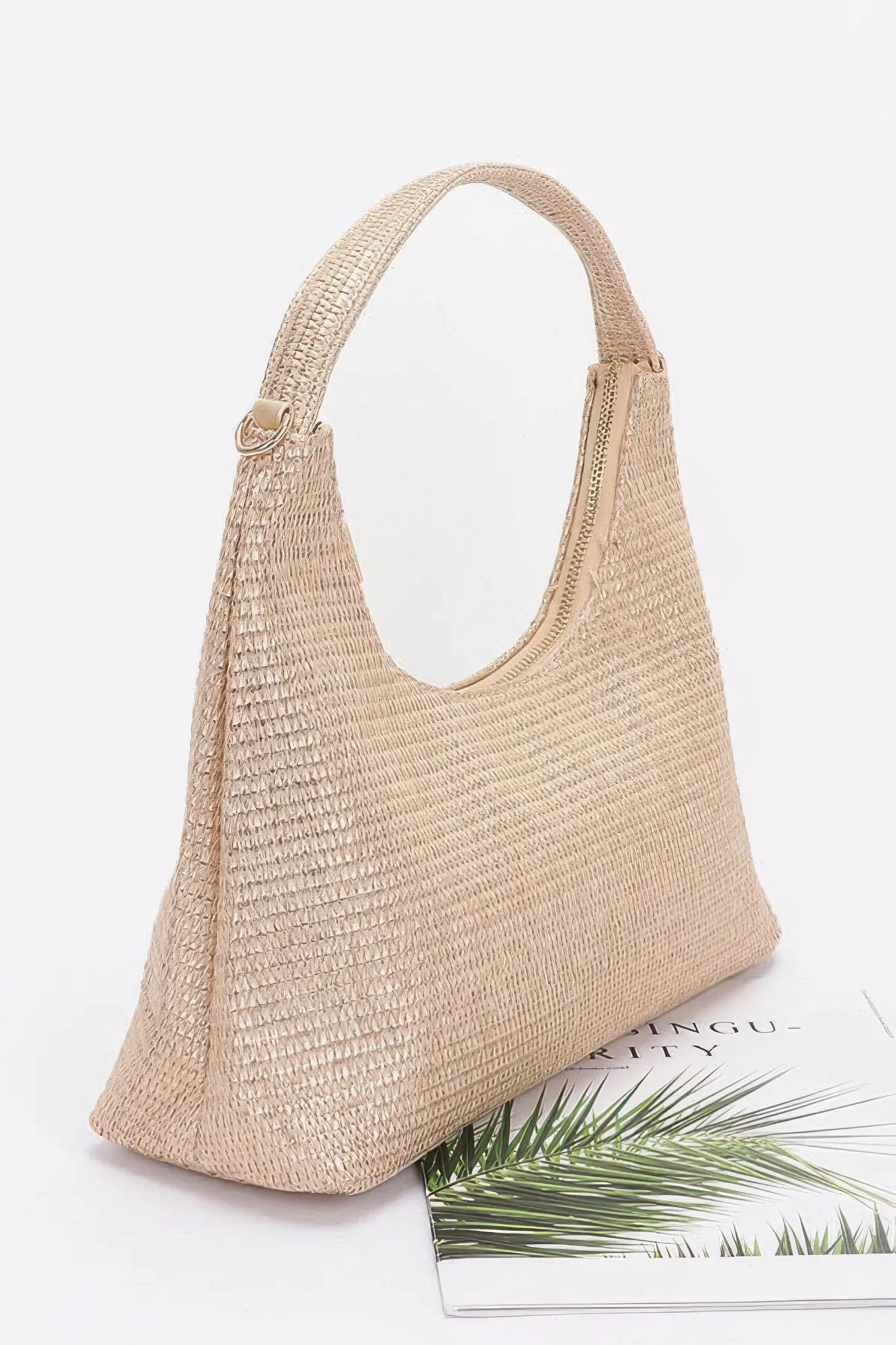 Metallic Straw Hobo Bag