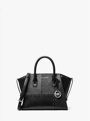 Micheal Kors Avril Small Studded Patchwork and Signature Logo Satchel Black