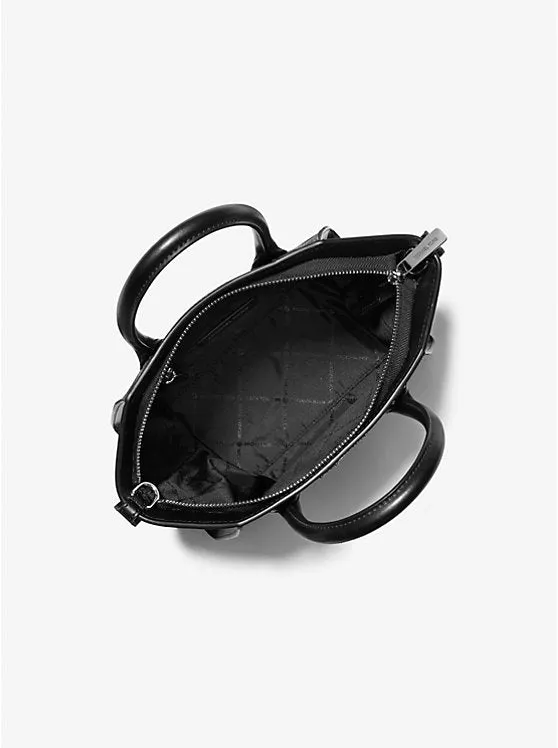 Micheal Kors Avril Small Studded Patchwork and Signature Logo Satchel Black