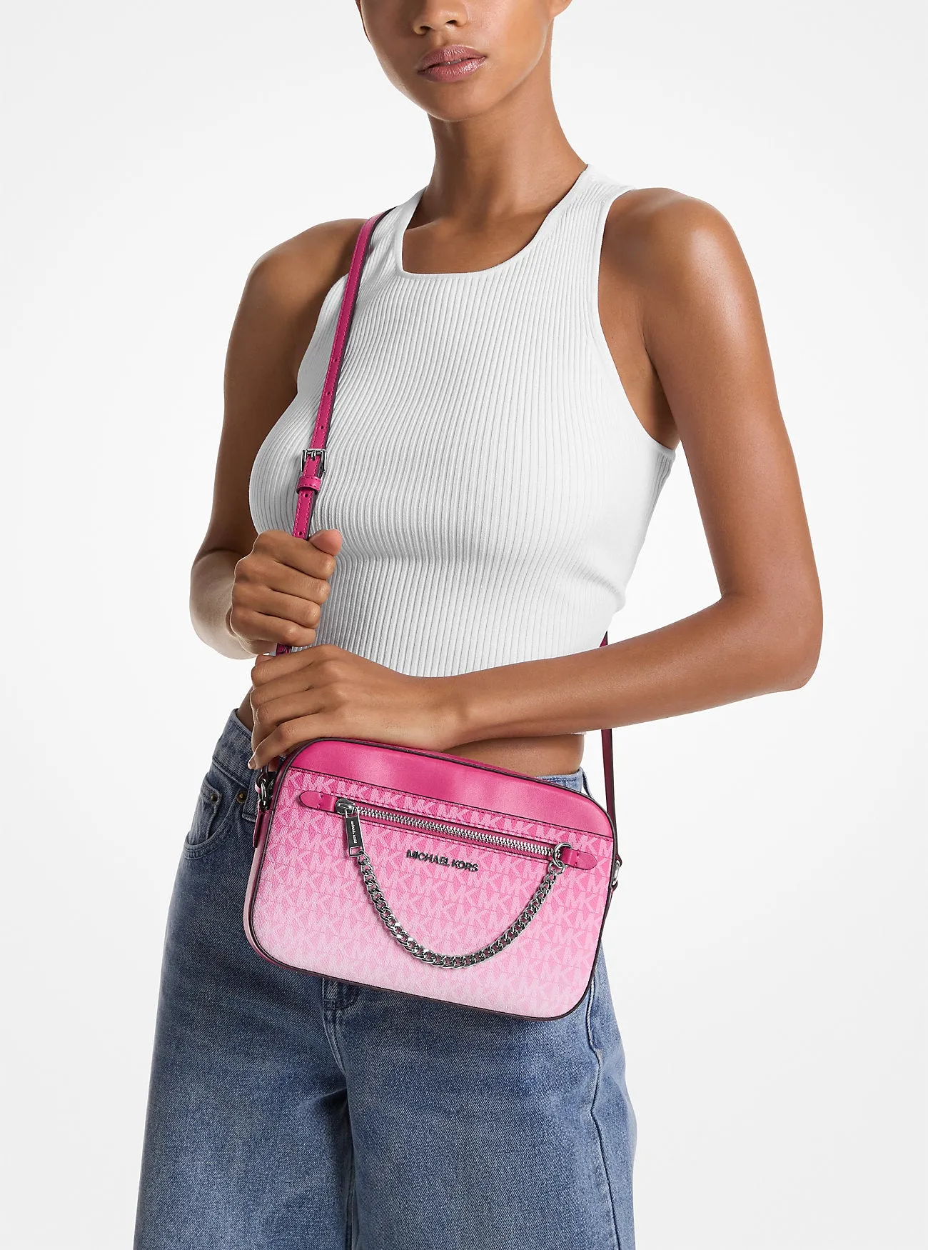 Micheal Kors Jet Set Large Ombre Signature Logo Crossbody Body Dragonfruit