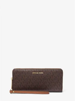 Micheal Kors Jet Set Travel Large Logo Continental Wristlet Brown