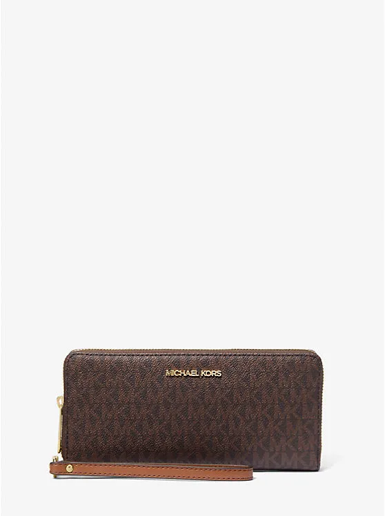 Micheal Kors Jet Set Travel Large Logo Continental Wristlet Brown