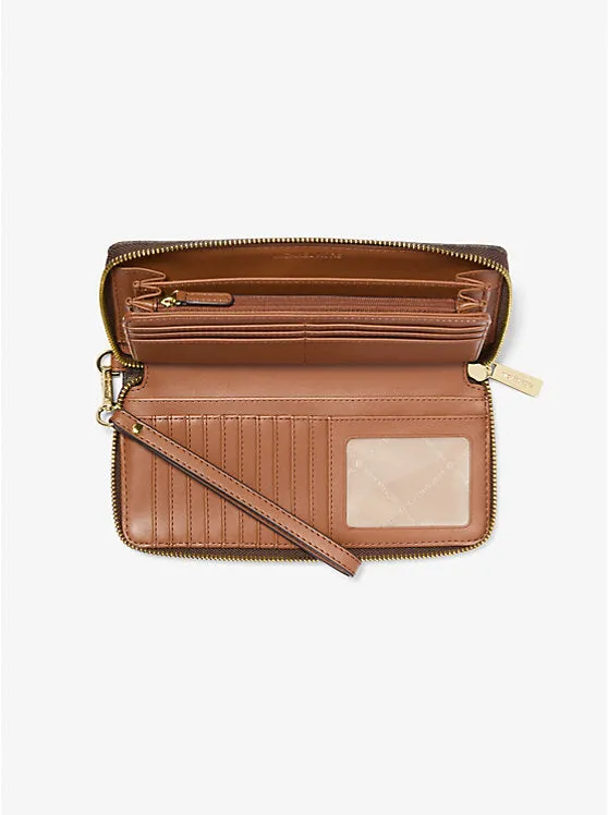 Micheal Kors Jet Set Travel Large Logo Continental Wristlet Brown