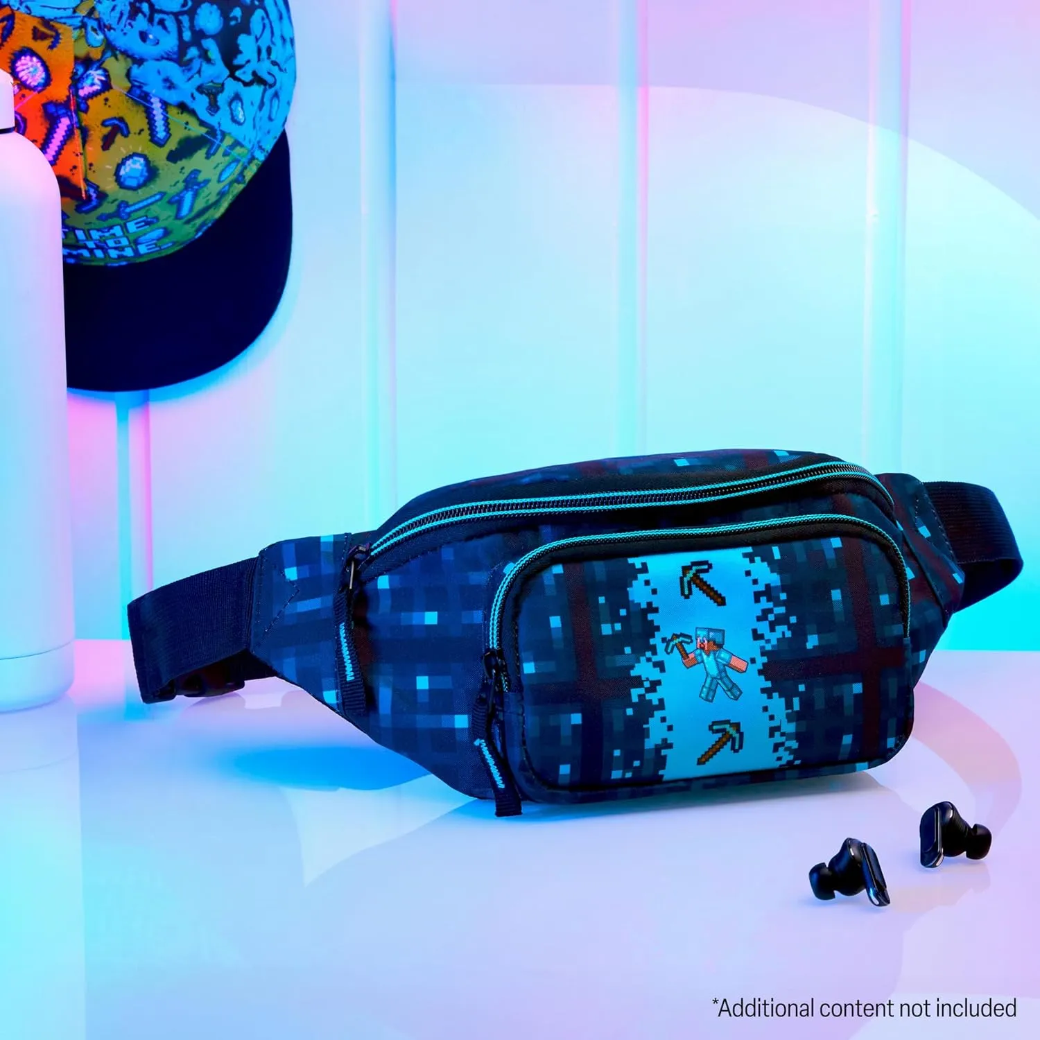 Minecraft Boys Fashion Waist Pack with Adjustable Strap, Creeper Travel Bag - Gamer Gifts (Blue)