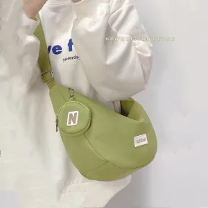 Minimalist Crossbody Canvas Bag, Solid Cute Zipper Bag, Tote Bag, Messenger Bags for Women, Casual Shoulder Bag, Large Capacity Grocery Bag