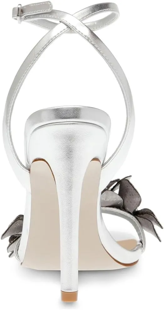 miss left Women Rhinestones Stiletto Heel Sandals with Strap Buckles Flower Embellished Open Square Toe High Heels Pumps Chic Wedding Event Dress Shoes Size 4-16 US