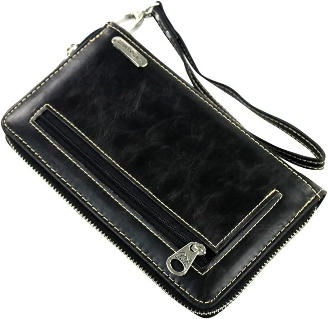 Montana West Ladies Wristlet Wallet 2-in-1 Western Tooled Genuine Leather Zippered Enclosure