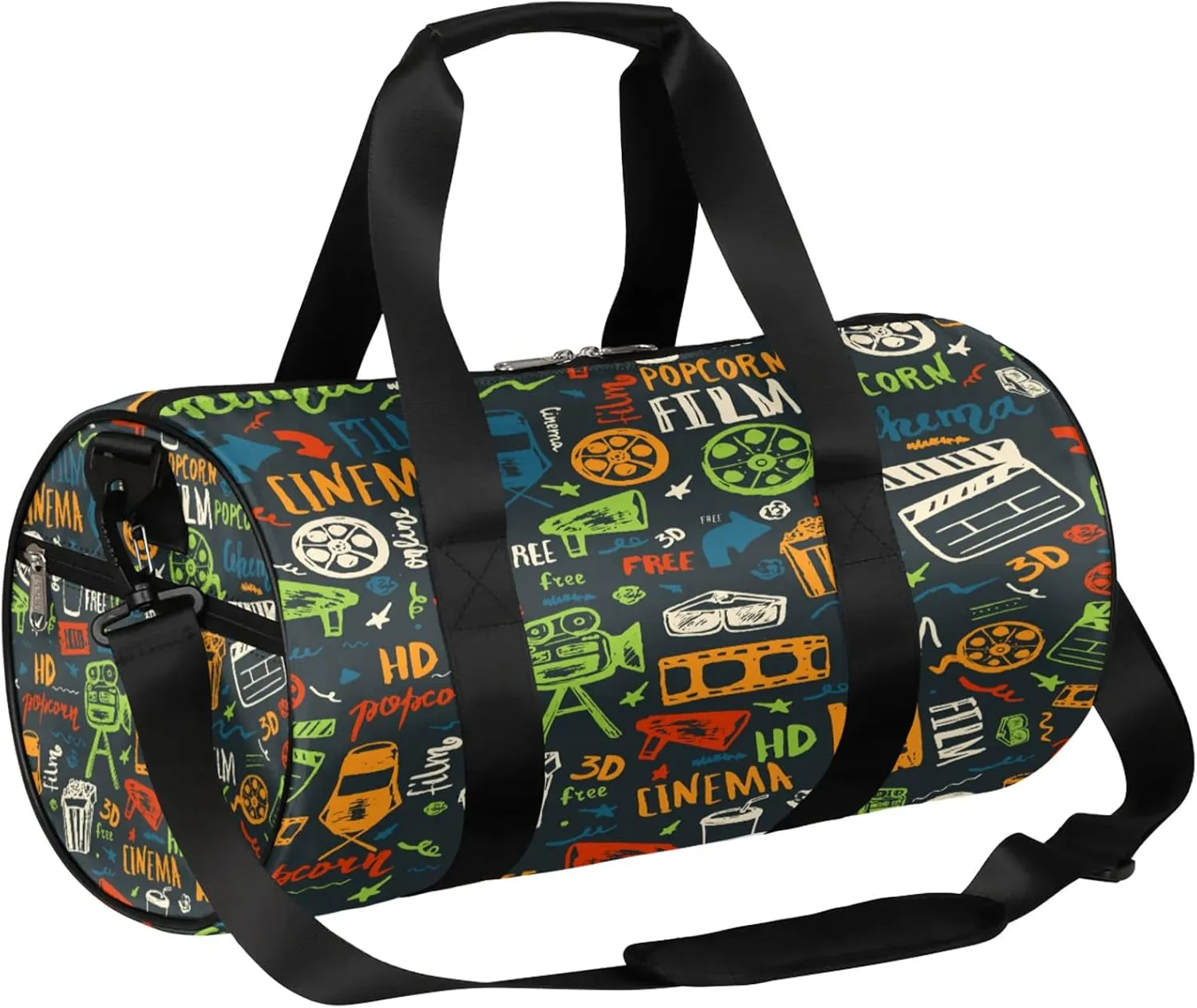 Movie Cinema Graffiti Sports Gym Bag for Men Women Lightweight Travel Duffle Bag with Shoulder Strap Waterproof Carry On Weekender Overnight Bag for Travel Sports Gym