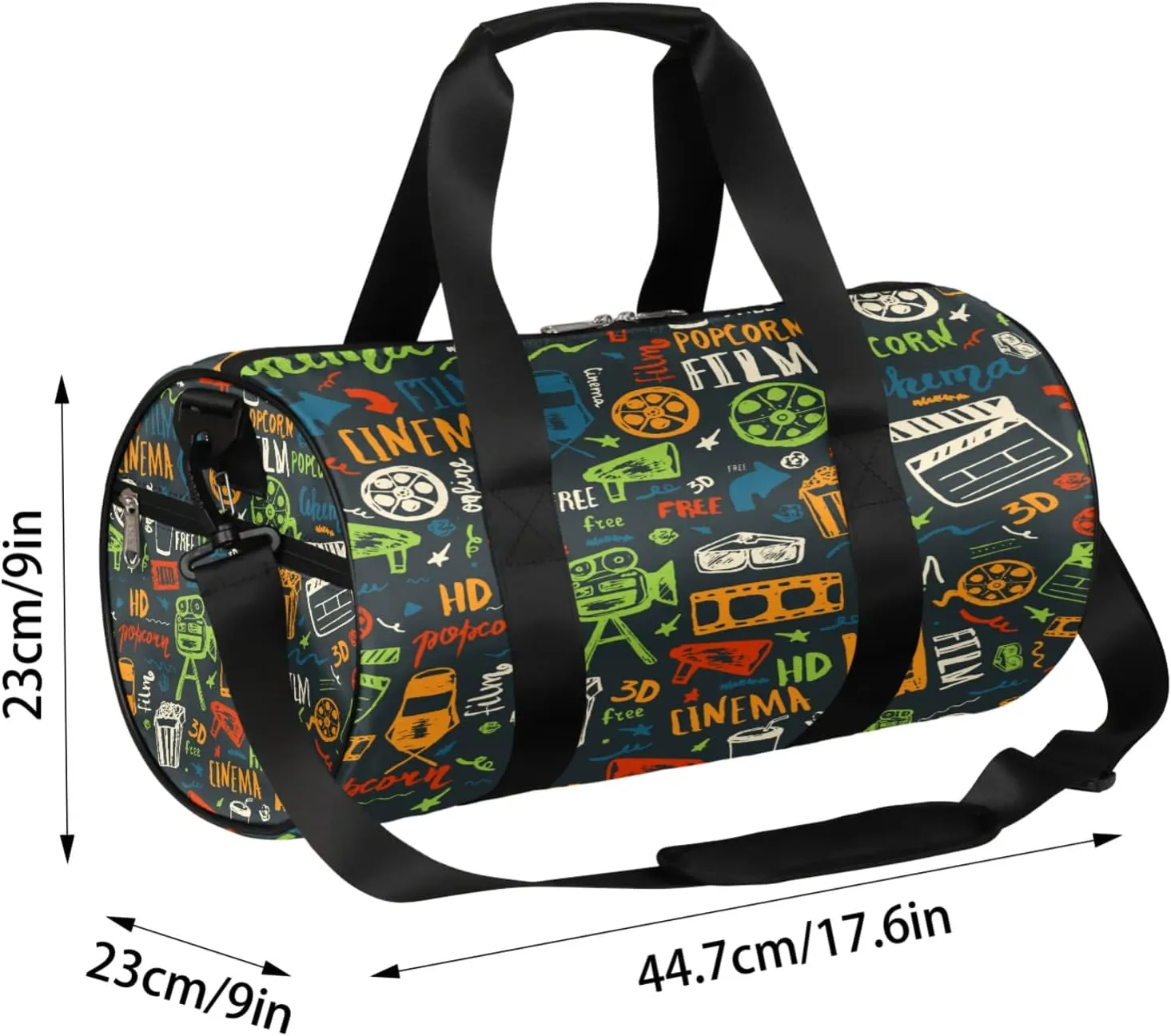 Movie Cinema Graffiti Sports Gym Bag for Men Women Lightweight Travel Duffle Bag with Shoulder Strap Waterproof Carry On Weekender Overnight Bag for Travel Sports Gym