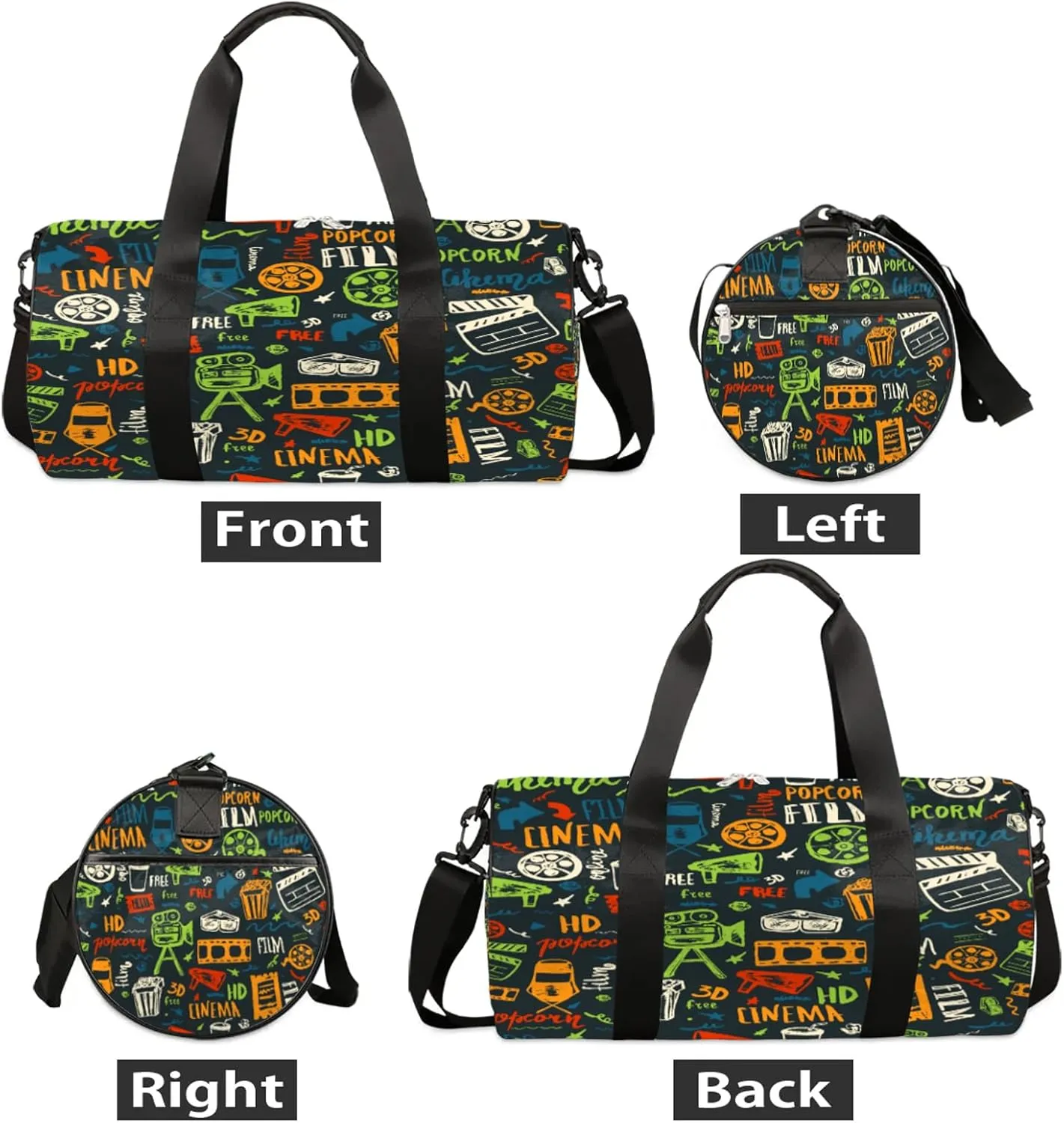 Movie Cinema Graffiti Sports Gym Bag for Men Women Lightweight Travel Duffle Bag with Shoulder Strap Waterproof Carry On Weekender Overnight Bag for Travel Sports Gym
