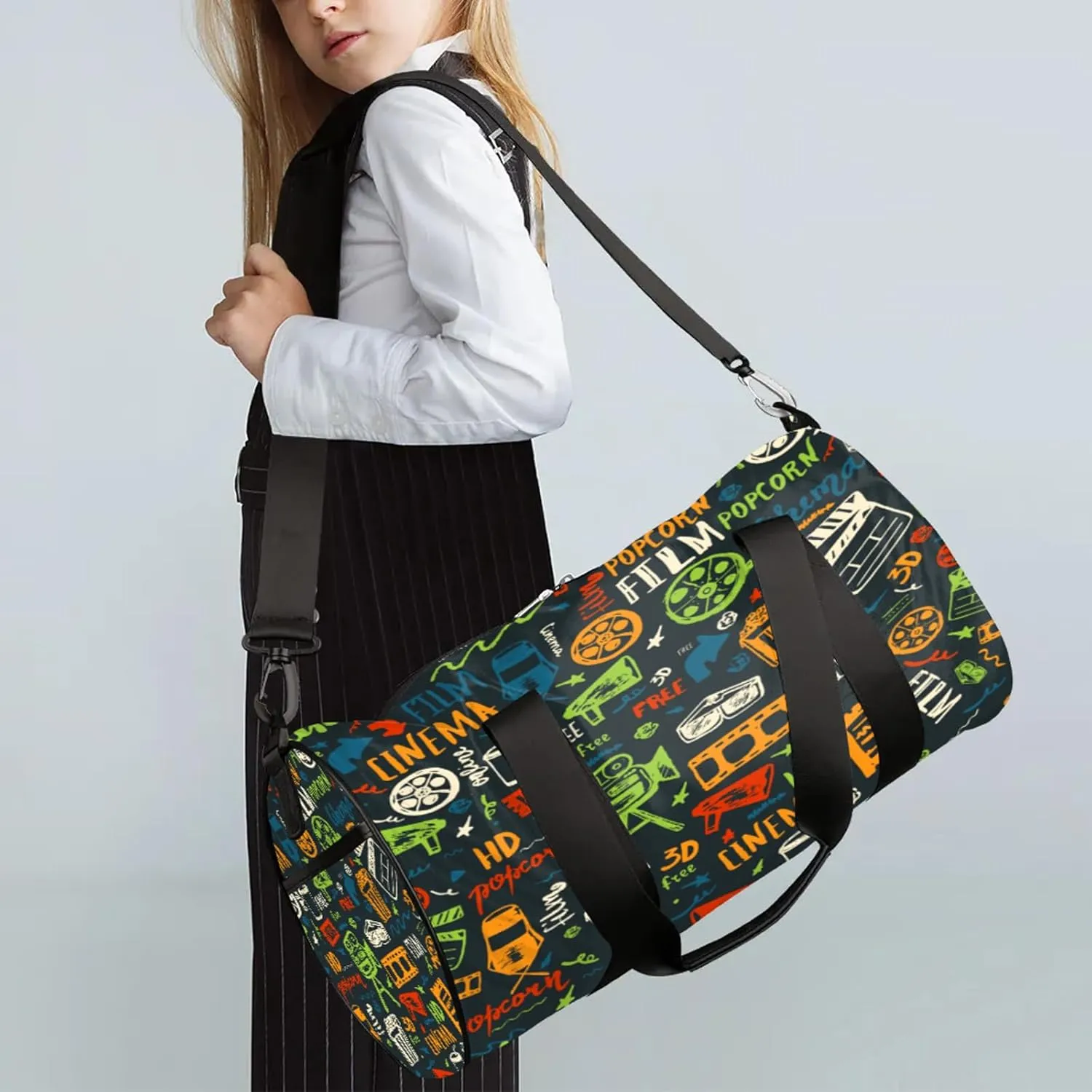 Movie Cinema Graffiti Sports Gym Bag for Men Women Lightweight Travel Duffle Bag with Shoulder Strap Waterproof Carry On Weekender Overnight Bag for Travel Sports Gym