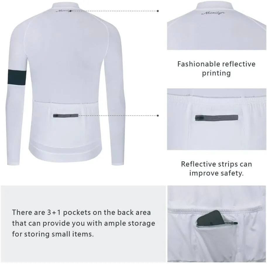 MOXILYN Winter Men's Cycling Jerseys Long Sleeve Thermal Fleece Cold Weather Cycling Jackets Warm Bike Tops Zipper Pocket