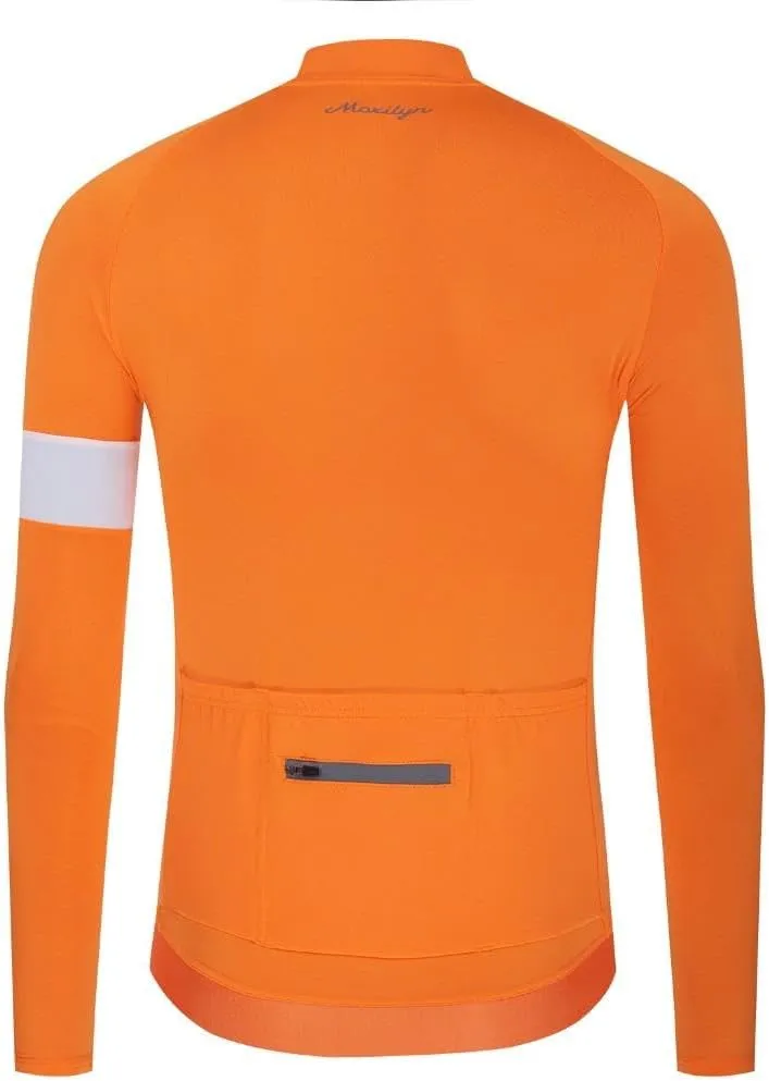 MOXILYN Winter Men's Cycling Jerseys Long Sleeve Thermal Fleece Cold Weather Cycling Jackets Warm Bike Tops Zipper Pocket
