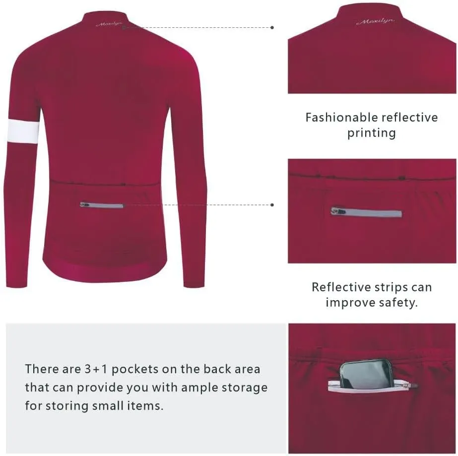 MOXILYN Winter Men's Cycling Jerseys Long Sleeve Thermal Fleece Cold Weather Cycling Jackets Warm Bike Tops Zipper Pocket